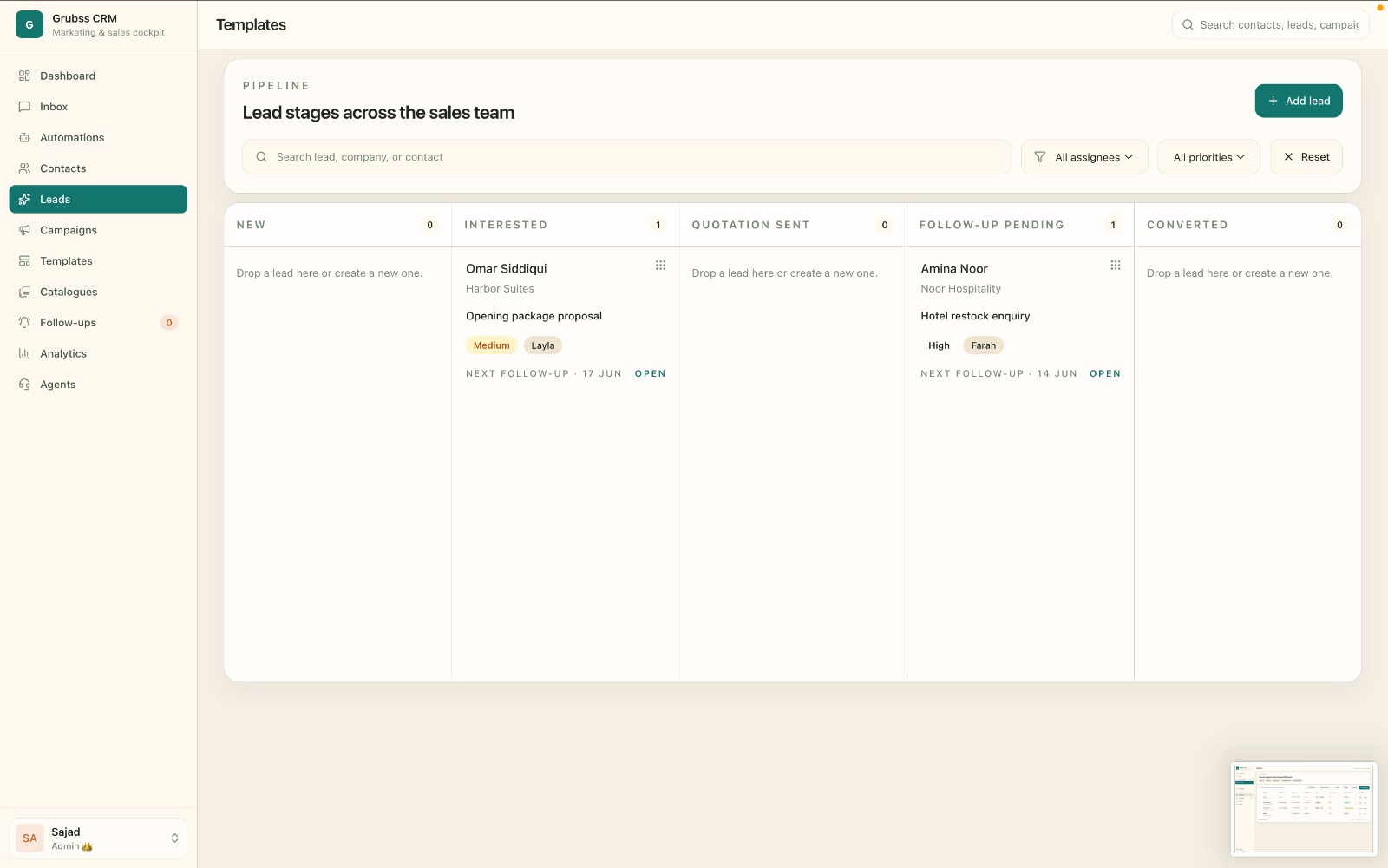 Visual lead pipeline